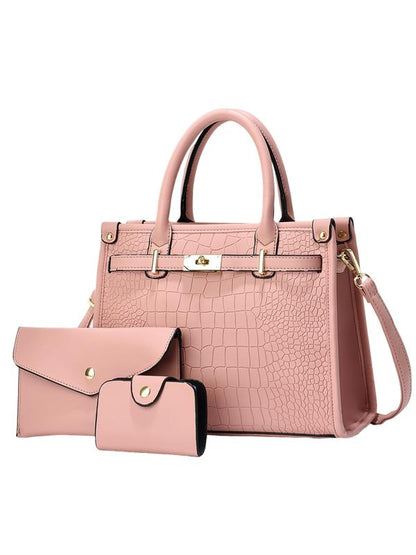 Dames Handtassenset met Crocoprint, Clutch en Pashouder