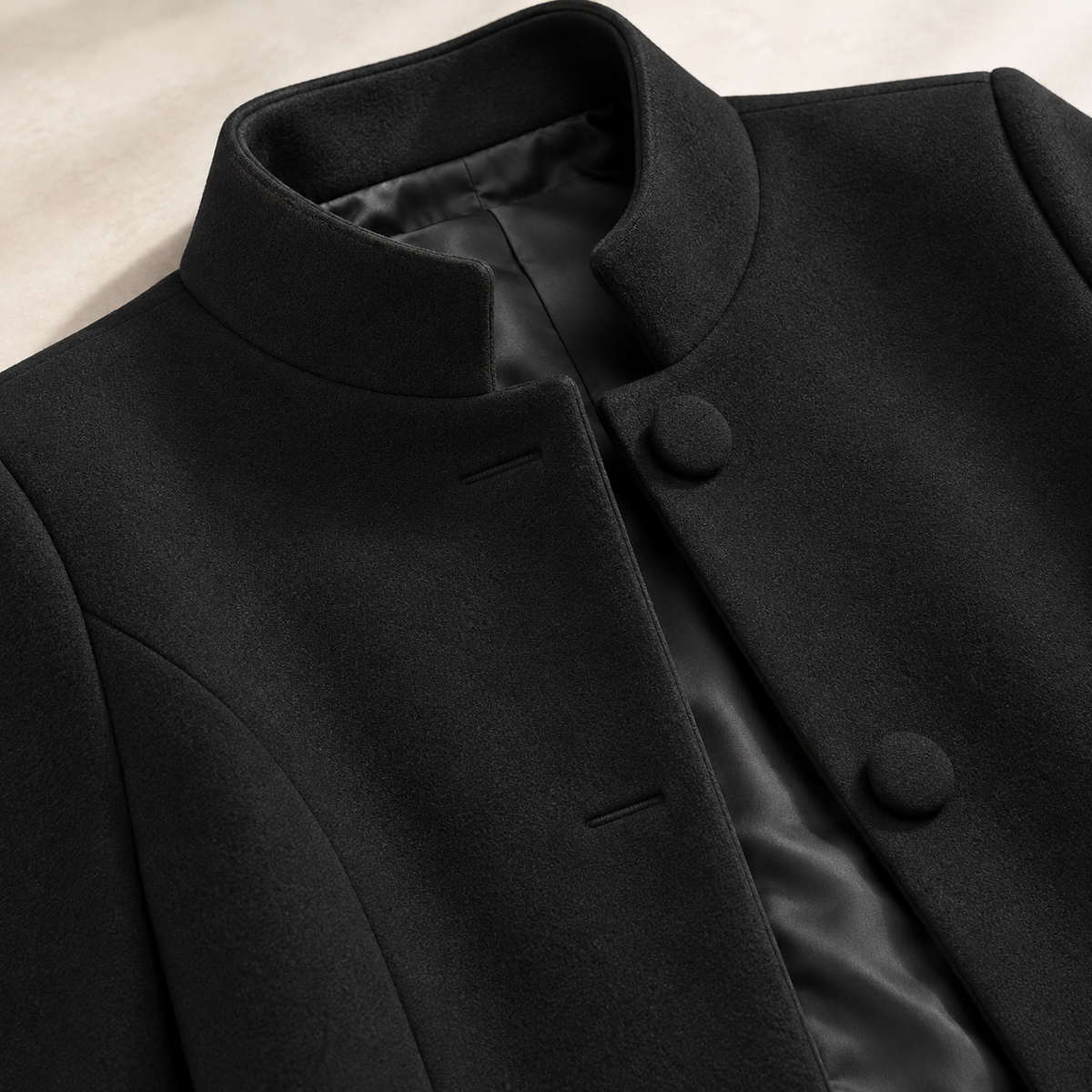 Dames Longline Jas met Staande Kraag en Taillenaad