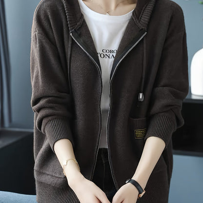 Sidonie™ | Women's Zip Up Hooded Knit Cardigan with Pockets