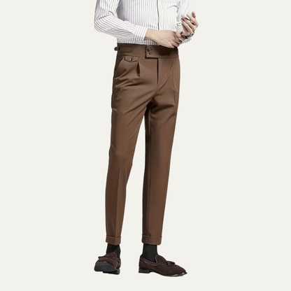 Heren Slim Fit Broek – High-Rise, Dubbelzijdige Plissé, Met Knopen, Geschikt voor Formele Gelegenheden