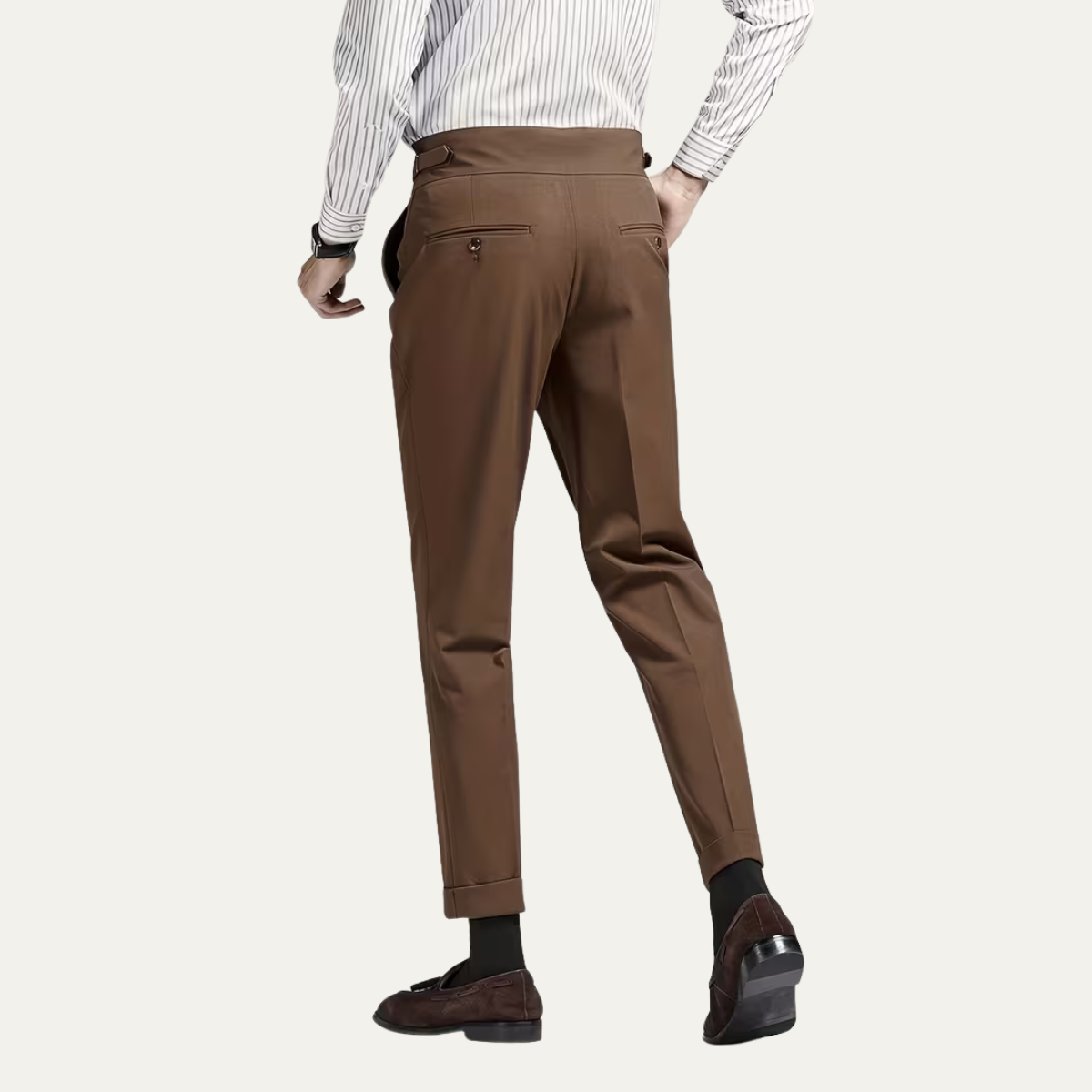 Heren Slim Fit Broek – High-Rise, Dubbelzijdige Plissé, Met Knopen, Geschikt voor Formele Gelegenheden