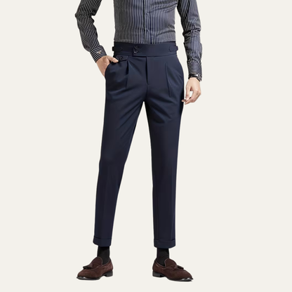 Heren Slim Fit Broek – High-Rise, Dubbelzijdige Plissé, Met Knopen, Geschikt voor Formele Gelegenheden