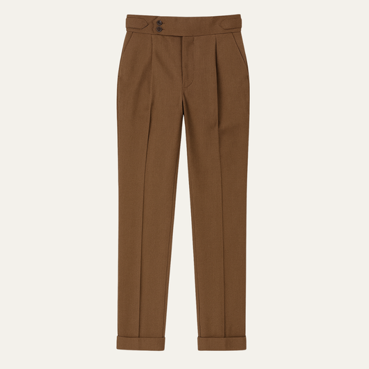 Heren Slim Fit Broek – High-Rise, Dubbelzijdige Plissé, Met Knopen, Geschikt voor Formele Gelegenheden