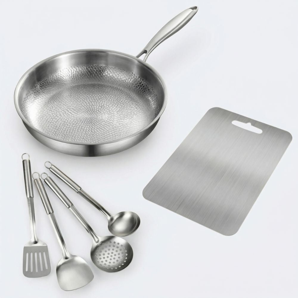 Titanium Kookset 6-Delig – Koekenpan, Keukengerei & Snijplank