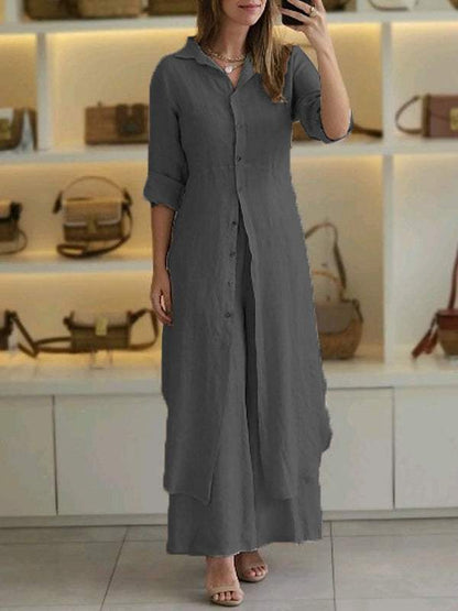 Odett - Modieuze Linnen Set met Lange Mouwen en Broek