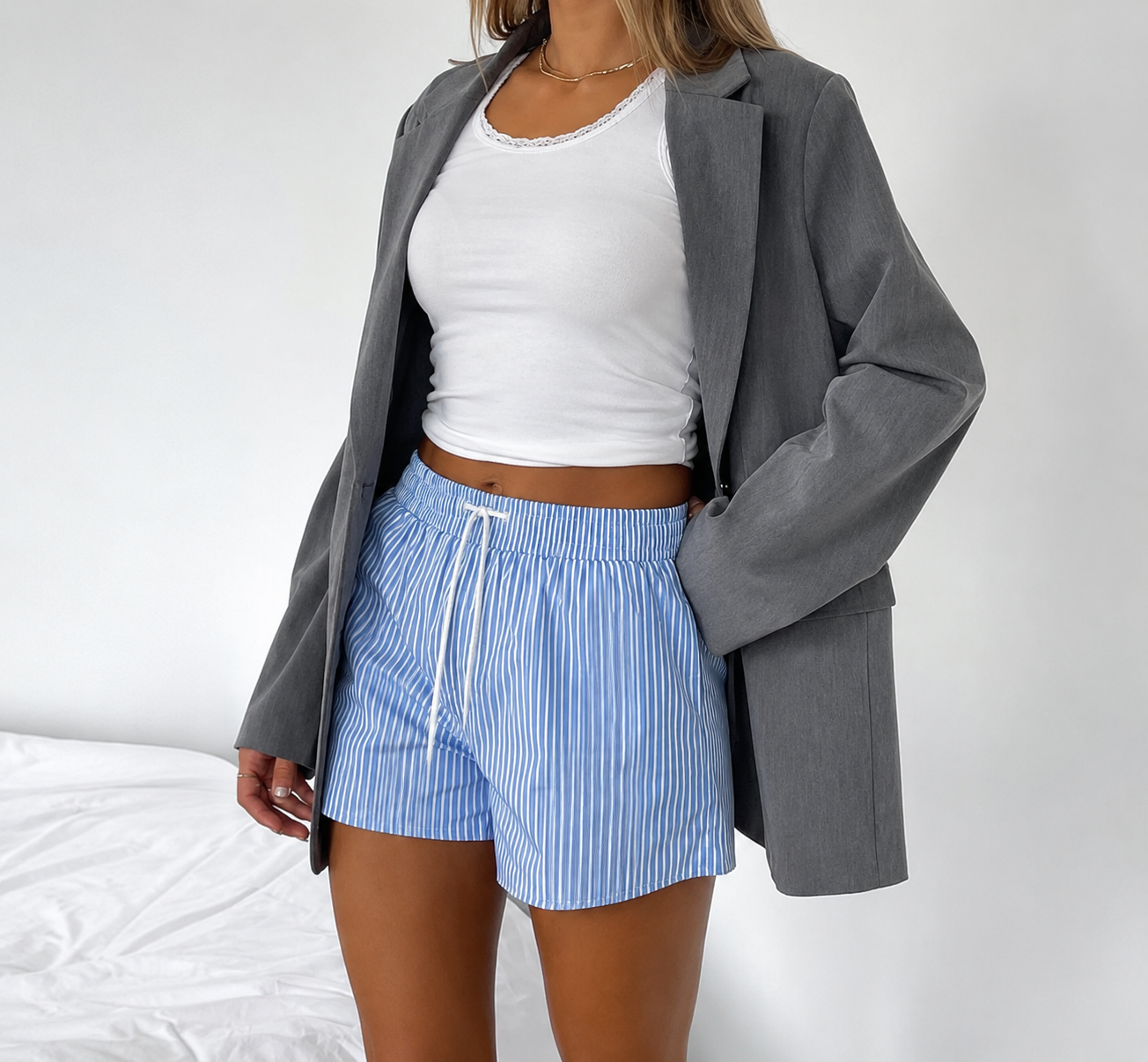 Luna - Comfortabele Lounge Shorts met Elastische Tailleband en Ademend Gestreept Design
