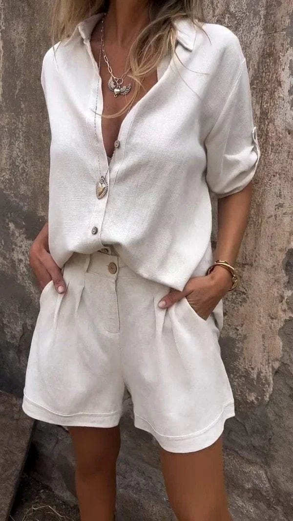 Lumith - Stijlvolle Casual Linnen Set met Korte Broek en Overhemd