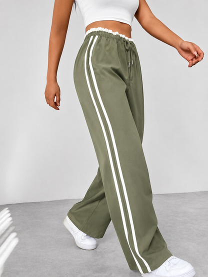 Dames Sportieve High-Waisted Joggingbroek – Zwart met Witte Strepen, Casual Sportkleding voor Vrije Tijd