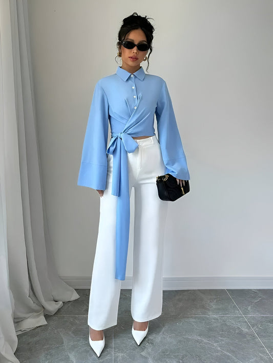 Bodi - Crop Top met Strik en Klokmouwen