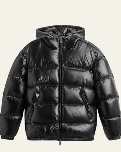 Heren Winterjas met Glanzend Nylon en Ganzenveren Vulling