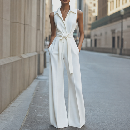 Dames Getailleerde Jumpsuit – Met Halternek en Brede Pijpen, Geschikt voor Casual en Feestelijke Gelegenheden