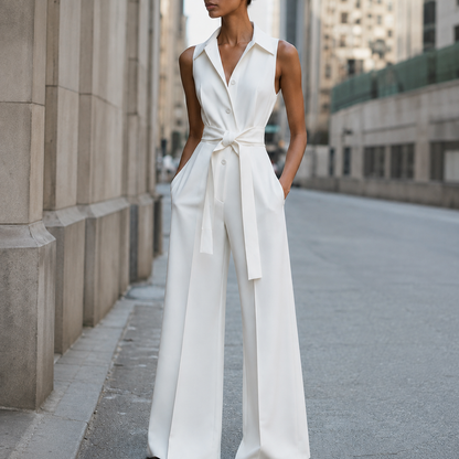 Dames Getailleerde Jumpsuit – Met Halternek en Brede Pijpen, Geschikt voor Casual en Feestelijke Gelegenheden