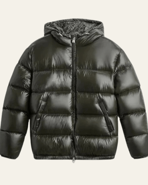 Heren Winterjas met Glanzend Nylon en Ganzenveren Vulling