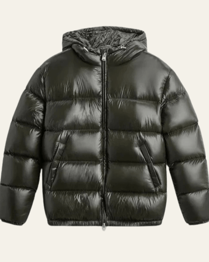 Heren Winterjas met Glanzend Nylon en Ganzenveren Vulling