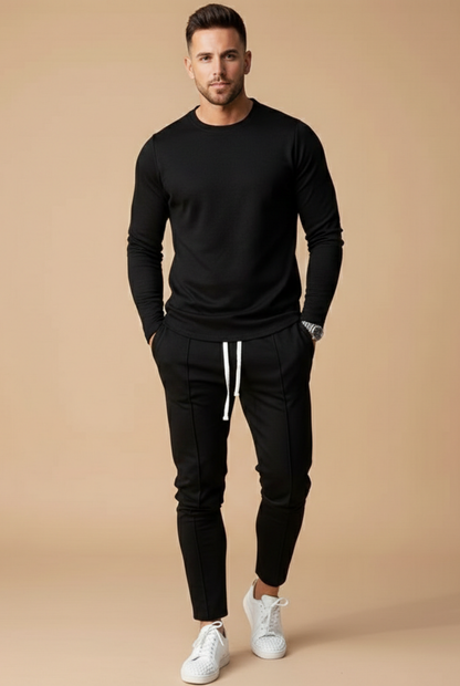 Heren Slim Fit Set – Lange Mouwen Top en Slim Leg Broek met Touwsluiting voor Casual Gebruik