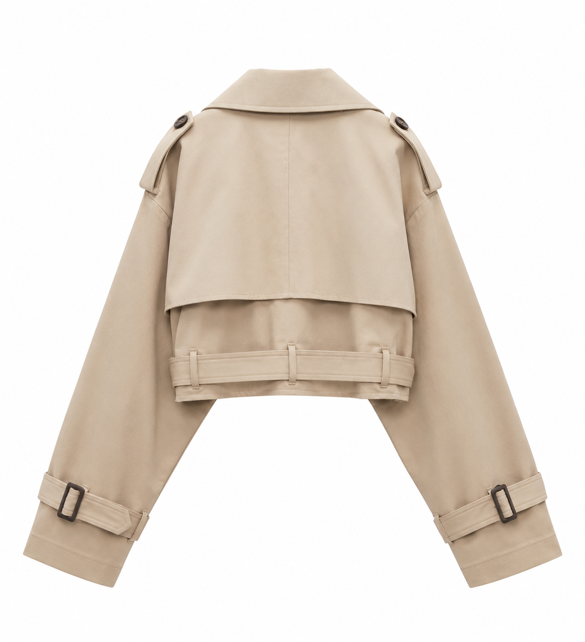Dames Cropped Trenchcoat – Beige Katoen, Lichtgewicht Jasje voor Lente en Herfst