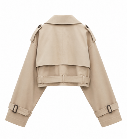 Dames Cropped Trenchcoat – Beige Katoen, Lichtgewicht Jasje voor Lente en Herfst