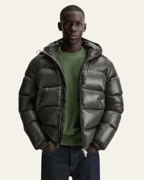 Heren Winterjas met Glanzend Nylon en Ganzenveren Vulling