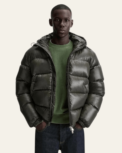 Heren Winterjas met Glanzend Nylon en Ganzenveren Vulling