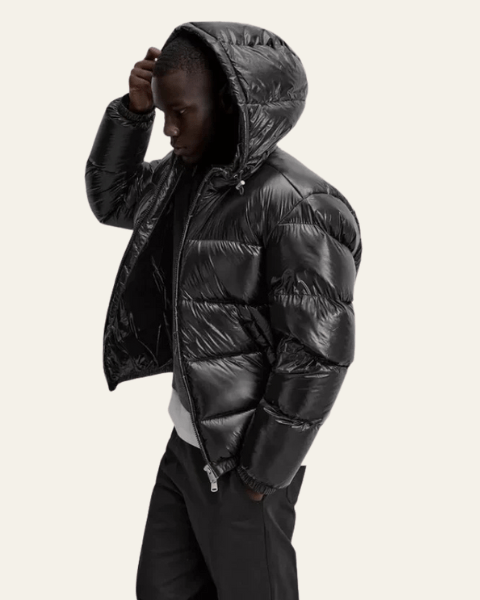 Heren Winterjas met Glanzend Nylon en Ganzenveren Vulling