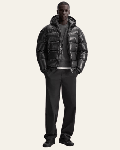 Heren Winterjas met Glanzend Nylon en Ganzenveren Vulling