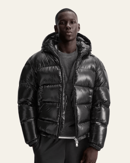 Heren Winterjas met Glanzend Nylon en Ganzenveren Vulling