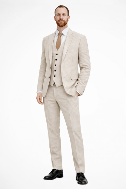 Heren Linnen Kostuum 3-Delig – Blazer, Vest en Broek