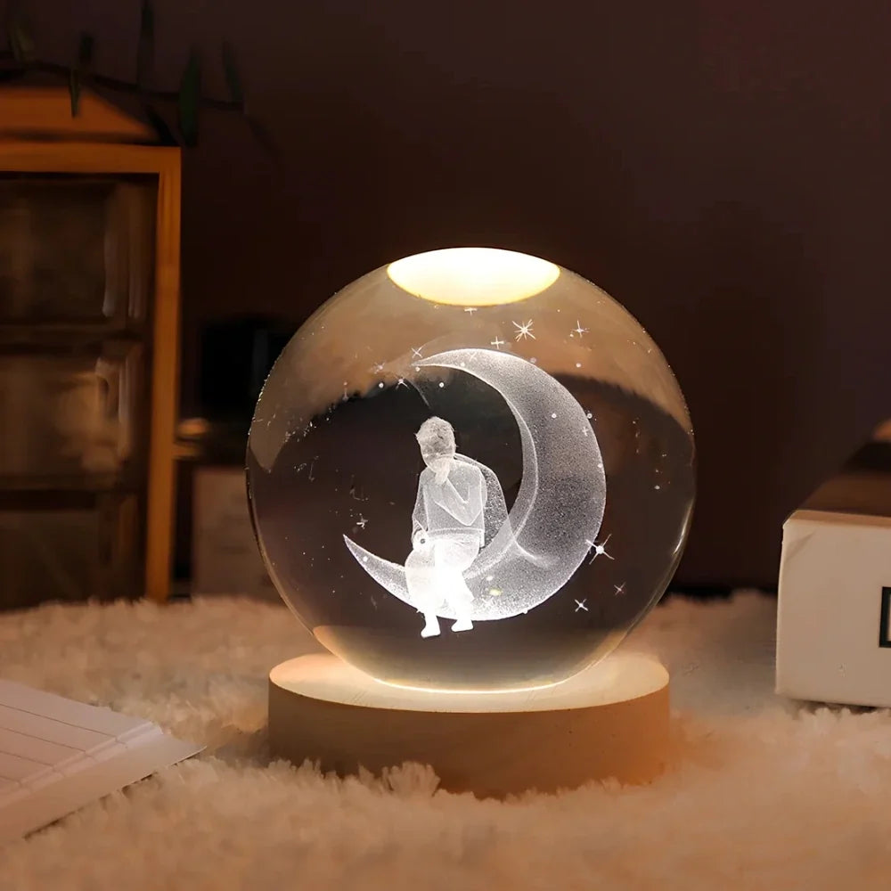 Lichtgevende Kristallen Bol met 3D Gravure Nachtlampje