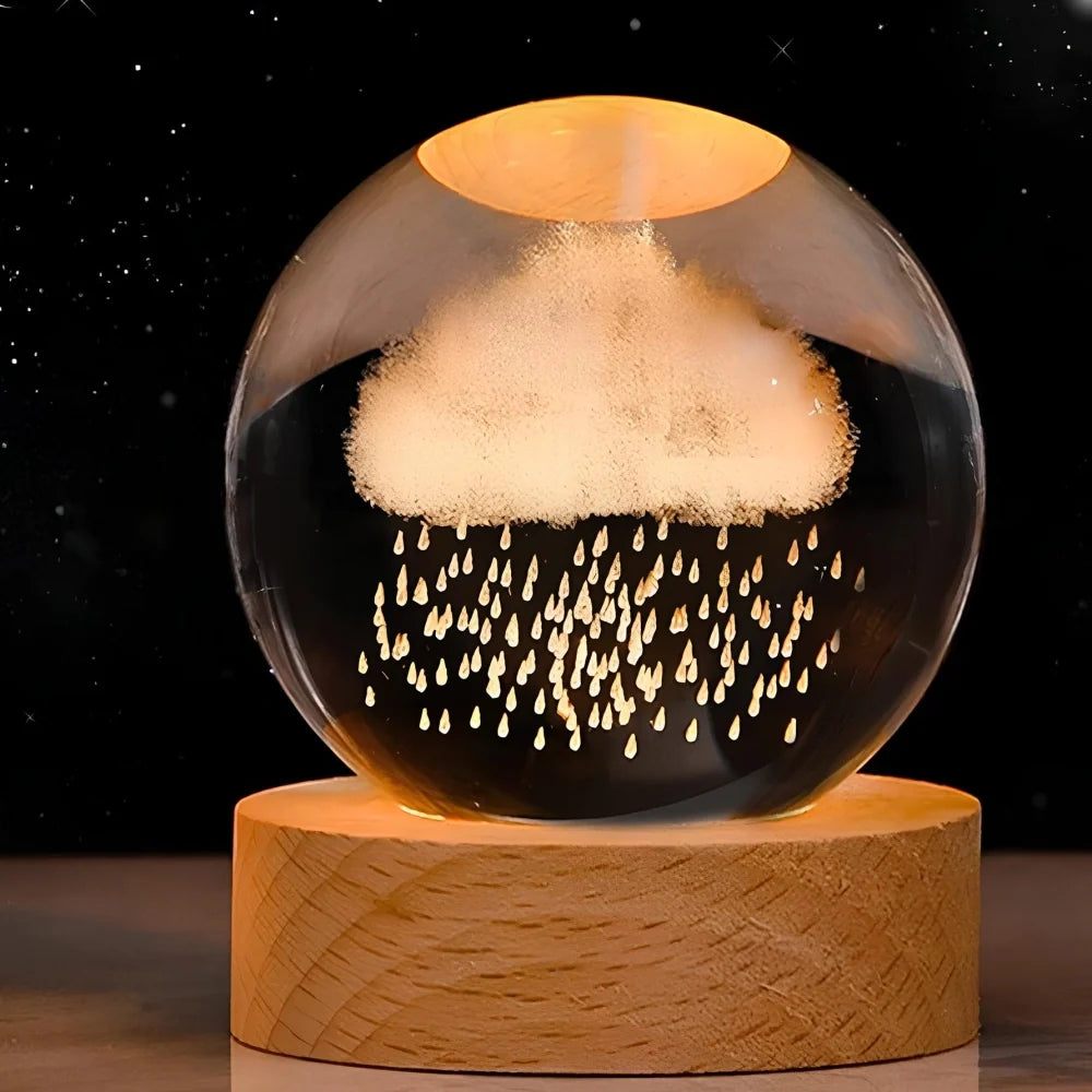 Lichtgevende Kristallen Bol met 3D Gravure Nachtlampje