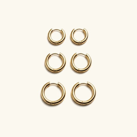 Dames Huggie Hoop Oorbellen Set van Drie - Gepolijst Rond Model