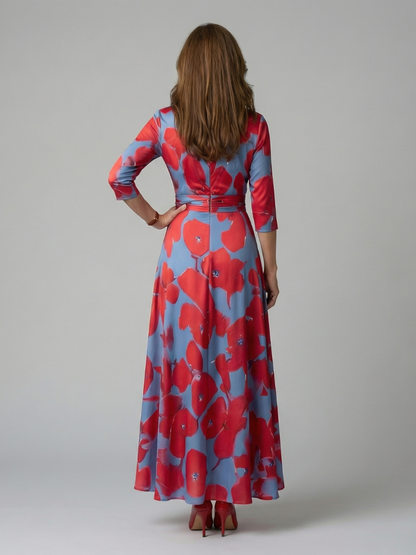 Dames Midi Jurk met Wikkelhals en Bloemenprint