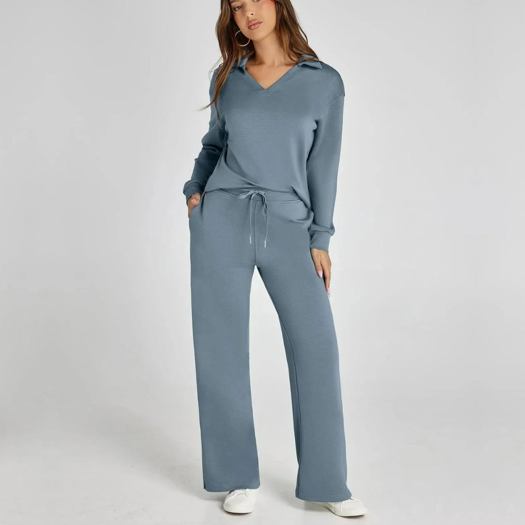 Dames Loungewear Set met V-halssweater en Wijde Comfybroek