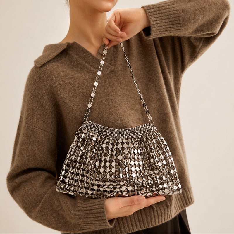 Dames Schoudertas met Spiegeleffect Mesh en Kettingband