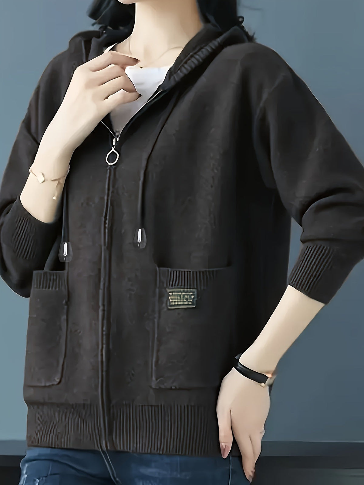 Sidonie™ | Women's Zip Up Hooded Knit Cardigan with Pockets