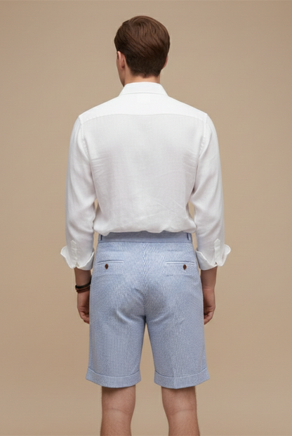 Heren High-Waisted Chino Shorts – Enkele Plooien, Turn-Up Zoom, Geschikt voor Casual Zomergebruik