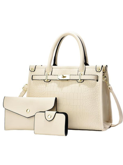 Dames Handtassenset met Crocoprint, Clutch en Pashouder