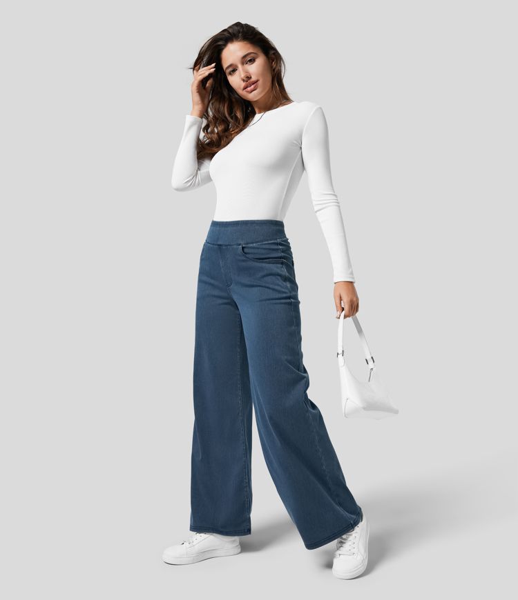 Dames Hoge Taille Comfy Elastische Broek – Zwart, Casual Stretchstof voor Dagelijks Gebruik
