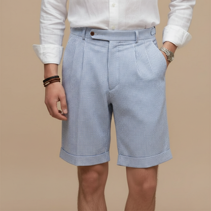 Heren High-Waisted Chino Shorts – Enkele Plooien, Turn-Up Zoom, Geschikt voor Casual Zomergebruik