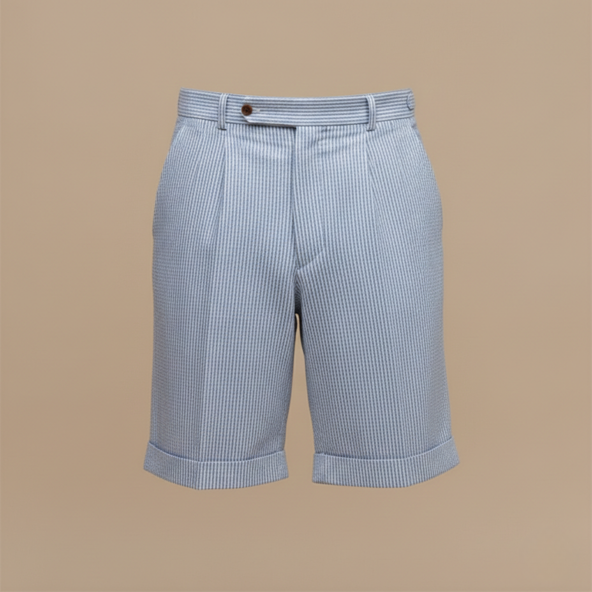 Heren High-Waisted Chino Shorts – Enkele Plooien, Turn-Up Zoom, Geschikt voor Casual Zomergebruik