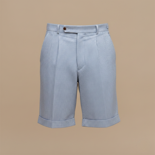 Heren High-Waisted Chino Shorts – Enkele Plooien, Turn-Up Zoom, Geschikt voor Casual Zomergebruik
