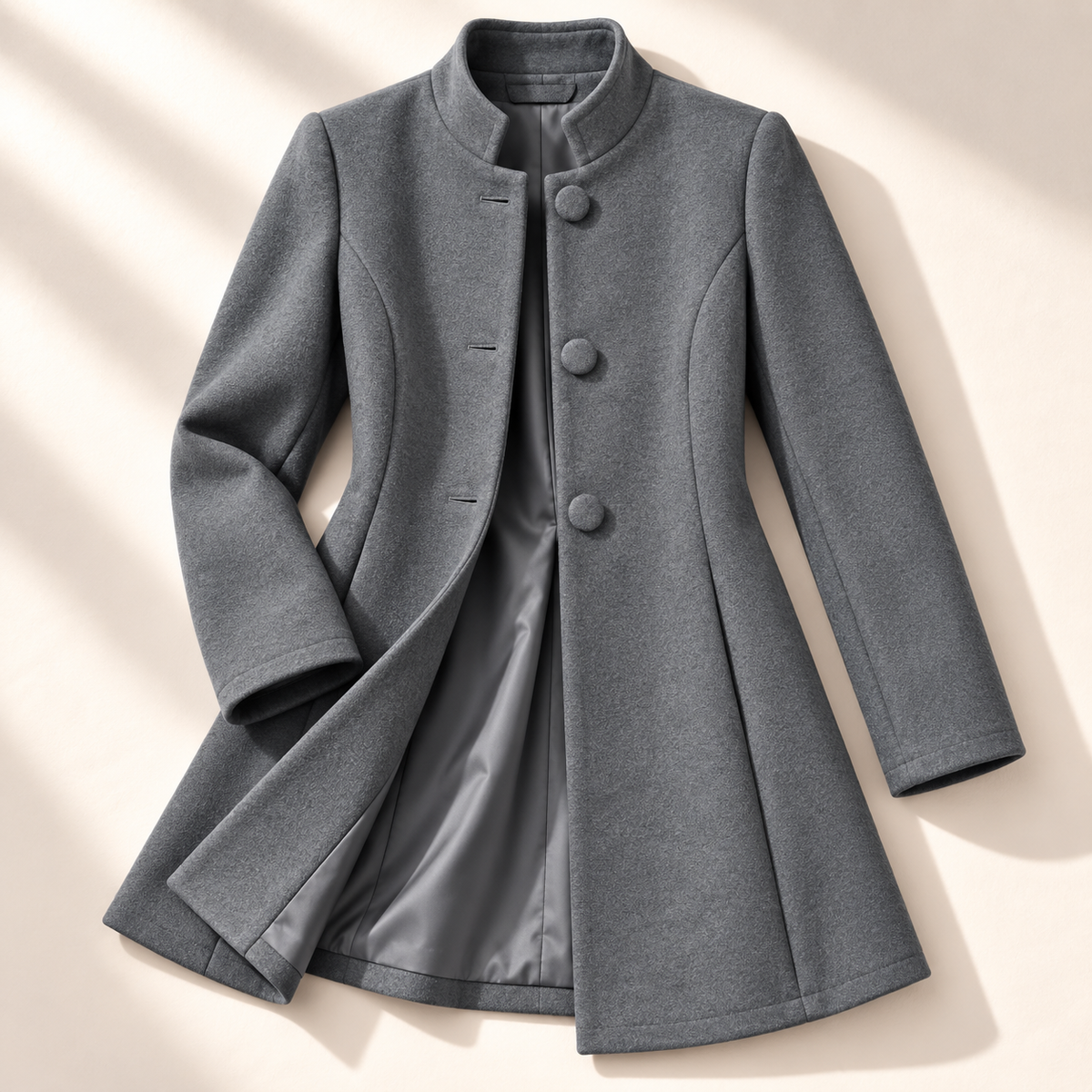Dames Longline Jas met Staande Kraag en Taillenaad