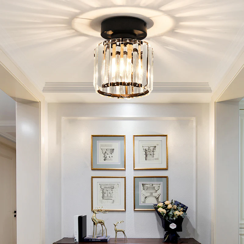 Plafondlamp Zwart met Kristallen Kap - Modern Design voor Hal en Woonkamer