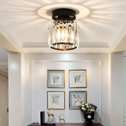 Plafondlamp Zwart met Kristallen Kap - Modern Design voor Hal en Woonkamer