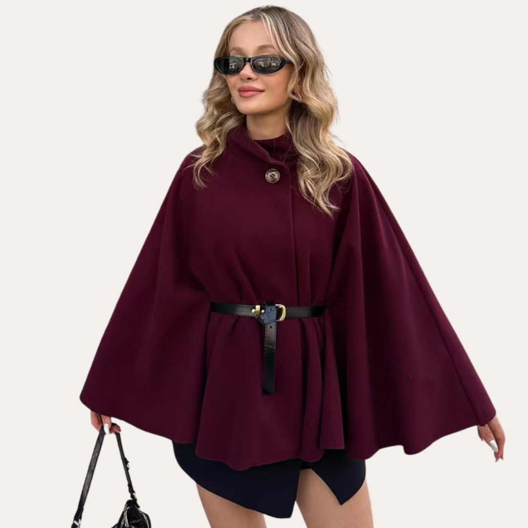 Dames Oversized Wol Cape Mantel – Grijs, Warm en Elegant voor Herfst en Winter