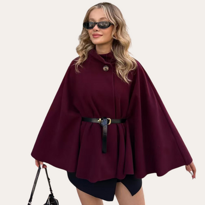 Dames Oversized Wol Cape Mantel – Grijs, Warm en Elegant voor Herfst en Winter
