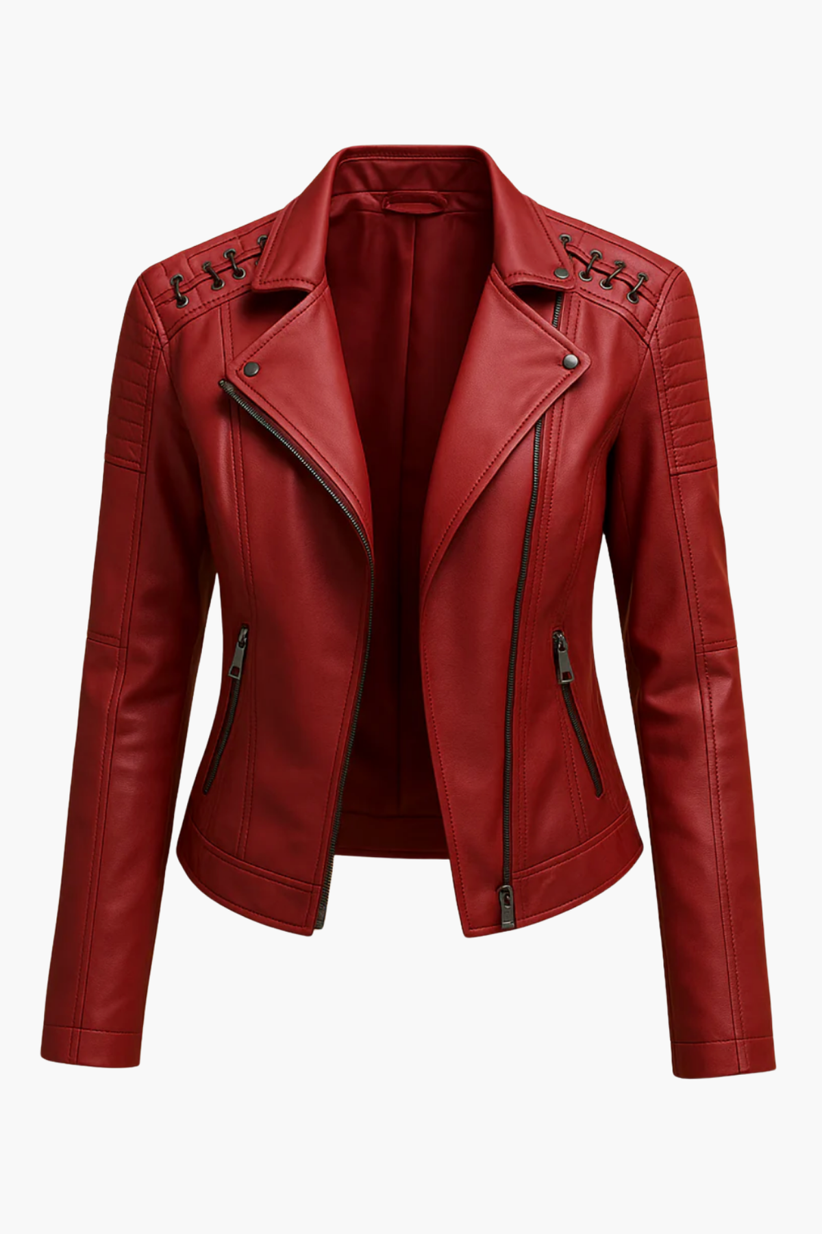 Veste biker en cuir femme, coupe ajustée style rock chic, détail finition