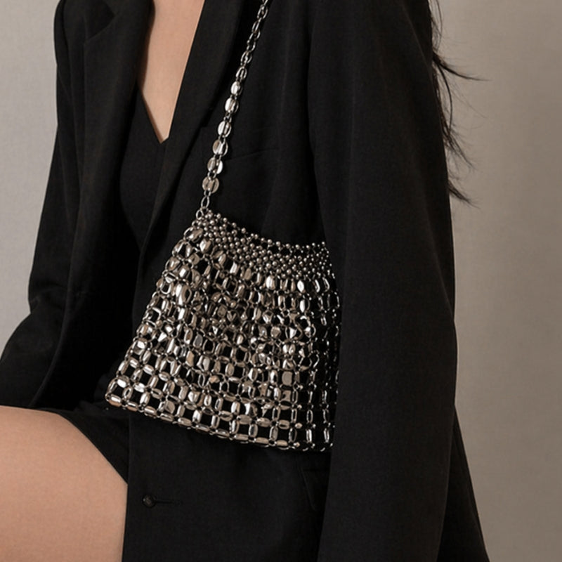 Dames Schoudertas met Spiegeleffect Mesh en Kettingband