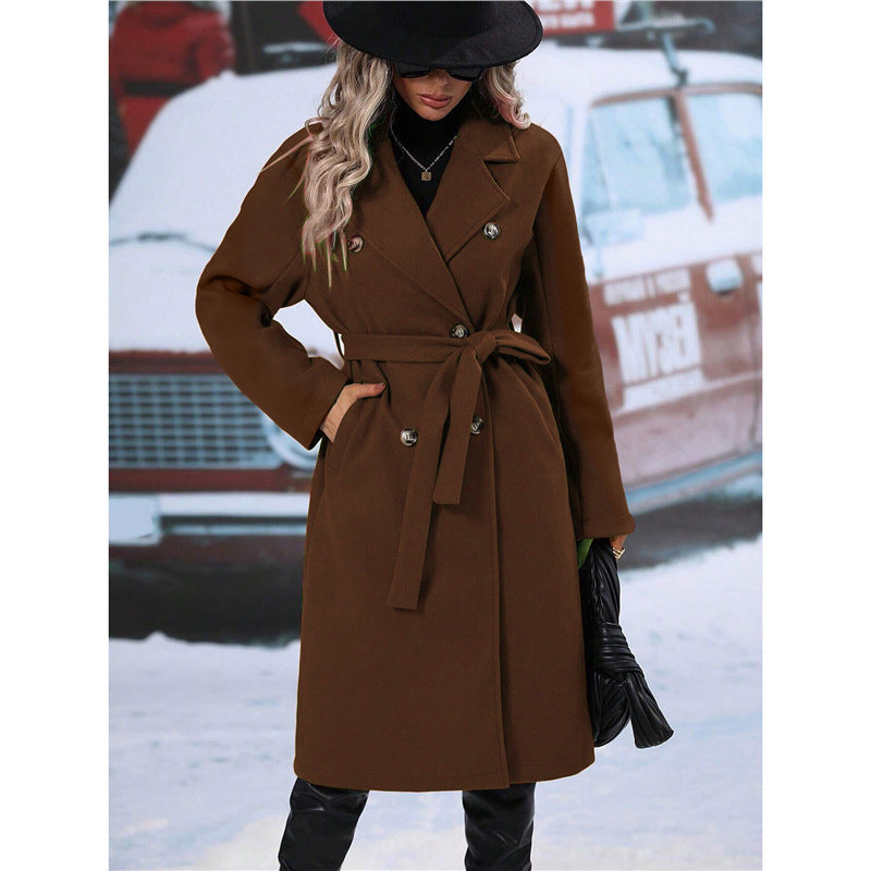 Dames Chique Trenchcoat – Dubbele Rij Knopen, Beige Waterafstotend, Perfect voor Lente en Herfst