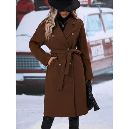 Dames Chique Trenchcoat – Dubbele Rij Knopen, Beige Waterafstotend, Perfect voor Lente en Herfst