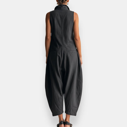 Dames Jumpsuit Mouwloos Cargostijl met Gestructureerde Kraag